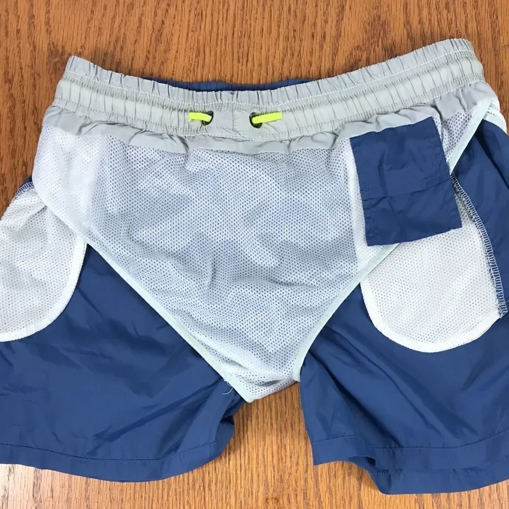 {DESMIT} Men’s Swim Shorts, Blue w/neon tie Size large 30-32 EUC swim trunks